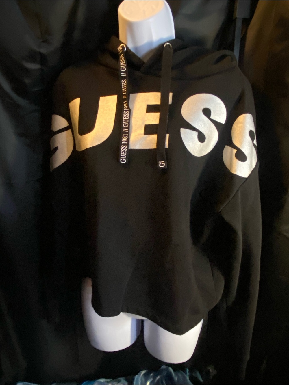 Guess Black Hoodie with Large Silver Logo